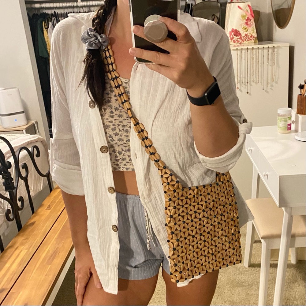 Vintage Wood Beaded Crossbody